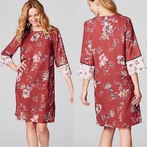 J. Jill red white floral colorblock shift dress Size S EUC